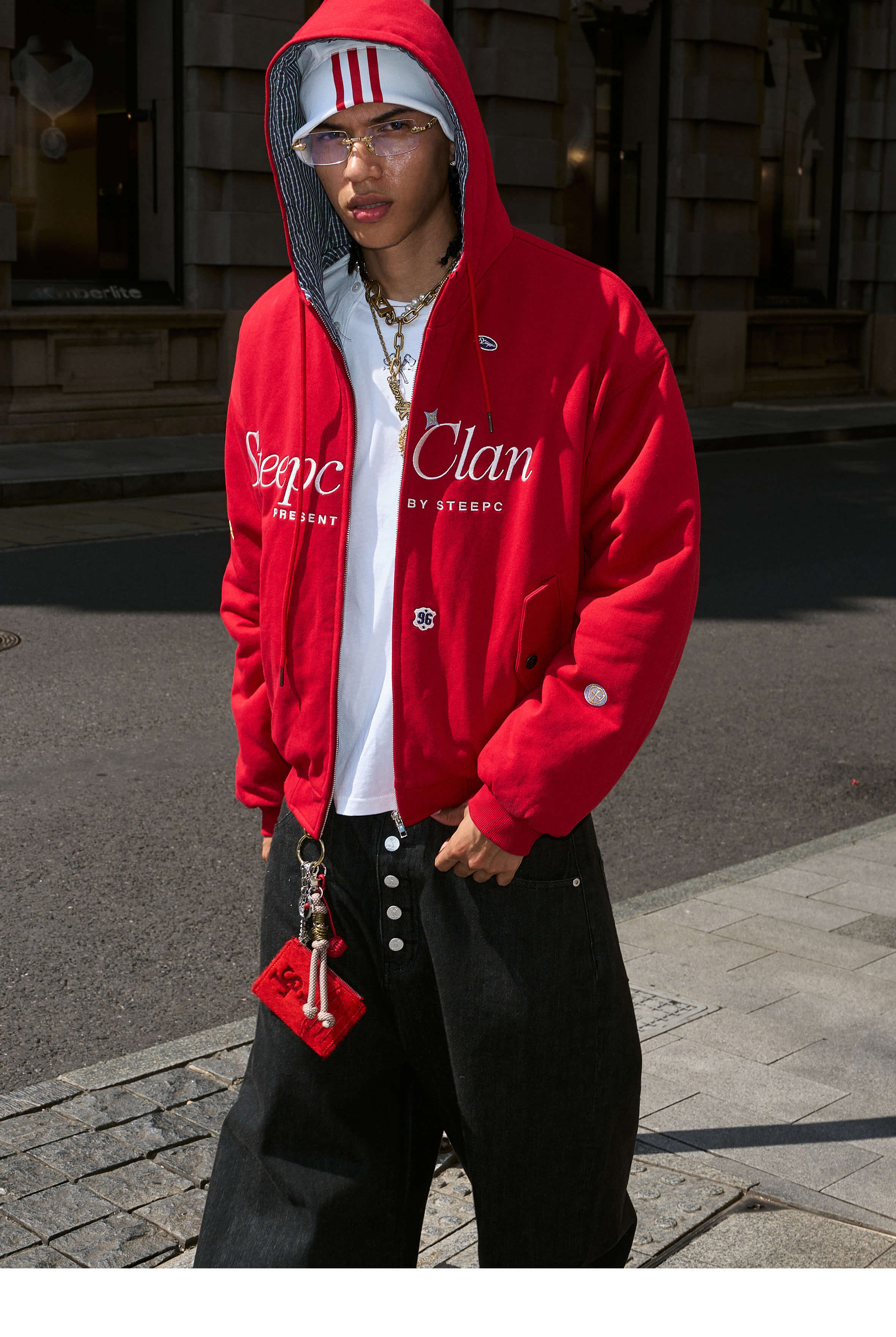 STEEPC Plaid Lined Red Hooded Jacket