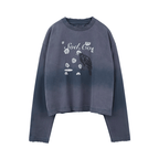 SOD Co. Raven Print Distressed Cropped Long Sleeve Tee