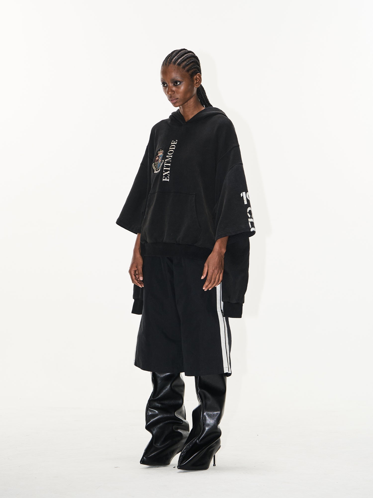 BLIND NO PLAN Double Sleeve Layered Washed Printed Embroidered Hoodie