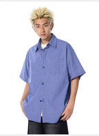 AFGK Plaid Leather Patch Short Sleeve Shirt