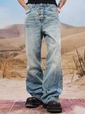YADcrew Snap Button 3D Embroidery Washed Jeans