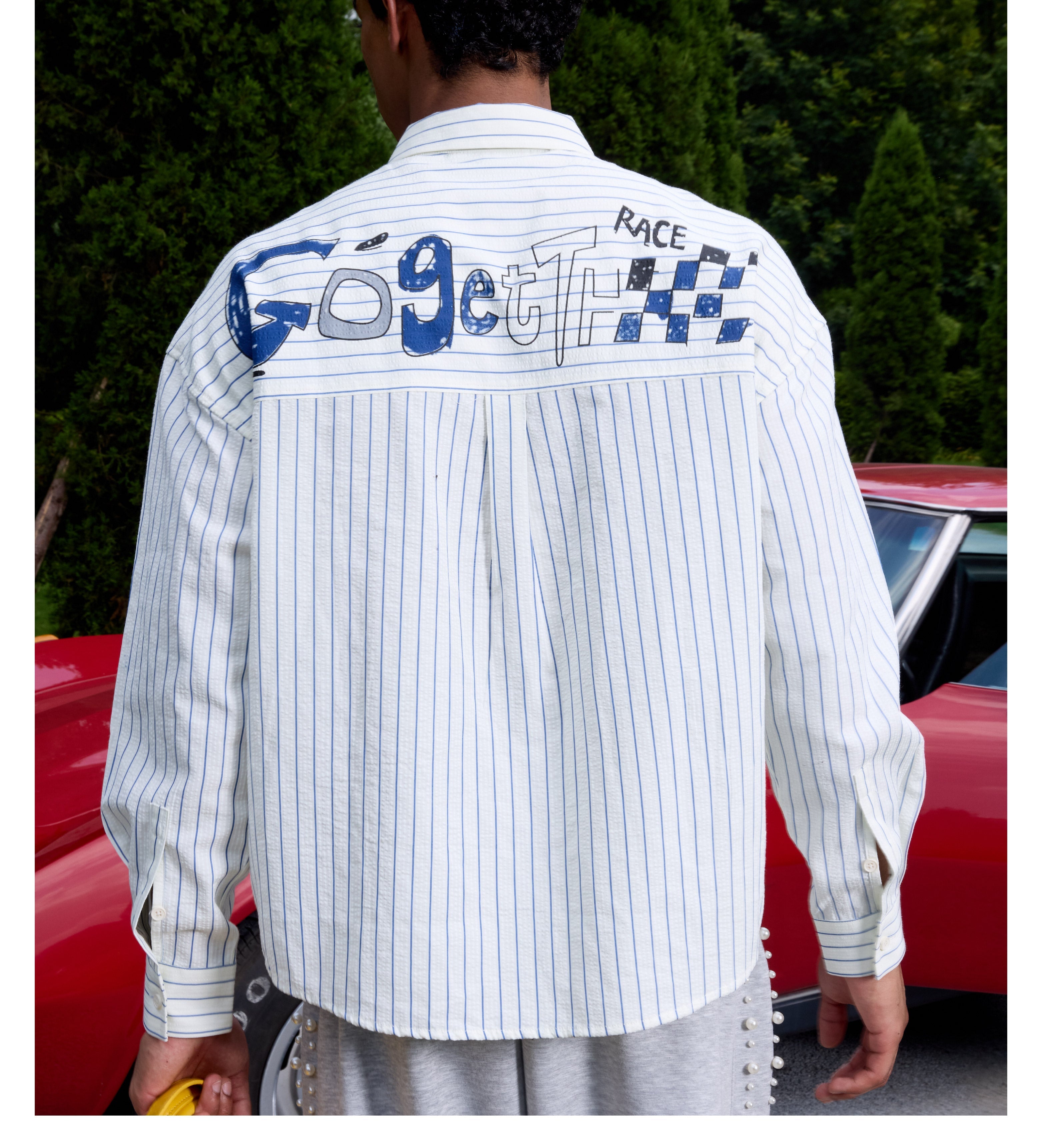 S45 Hand Painted Sports Car Stripe Long Sleeve Shirt