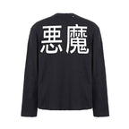 UNDERWATER Black Demon Print Distressed Long Sleeve Tee