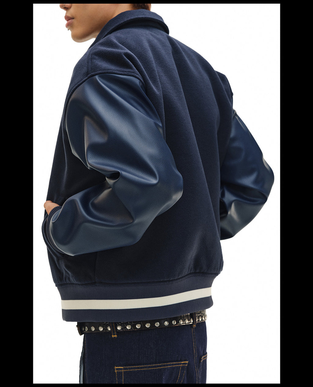 NOVACAM Navy Blue Short Basic Varsity Jacket