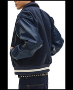 NOVACAM Navy Blue Short Basic Varsity Jacket