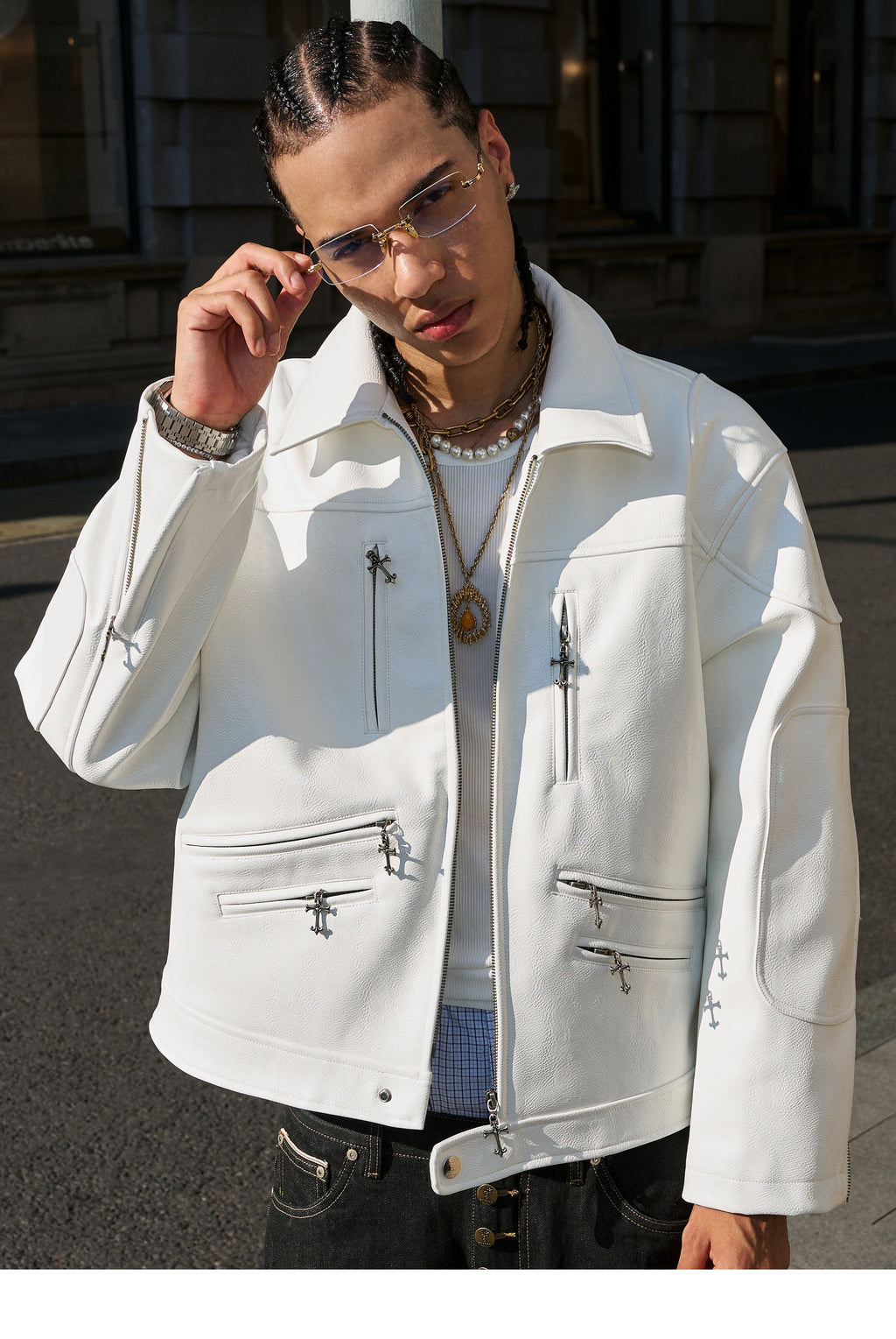 STEEPC Two Tone Leather Racing Jacket
