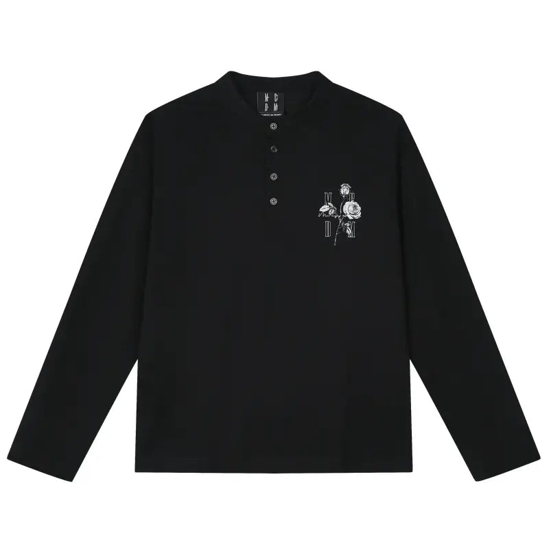 MEDM Rose Print Henley Long Sleeve Tee