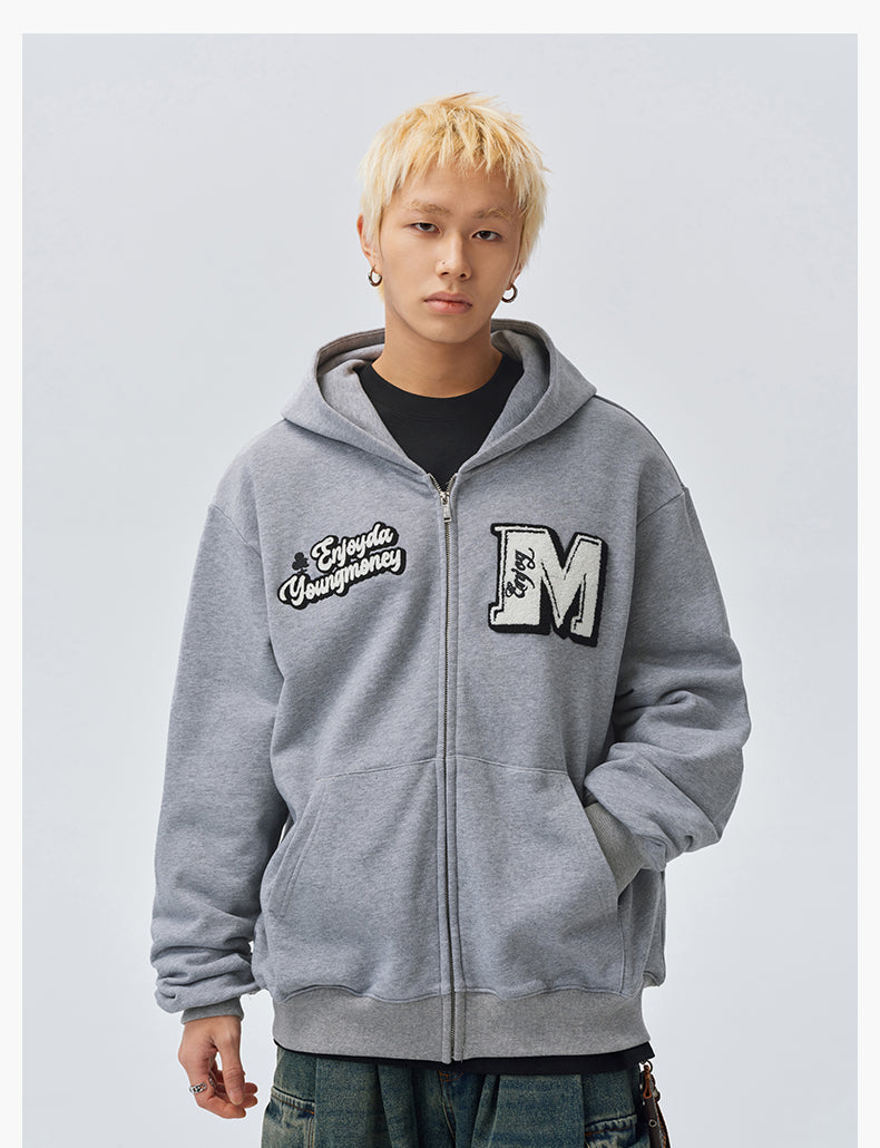 MEDM Towel Applique Embroidery Zip-Up Hoodie