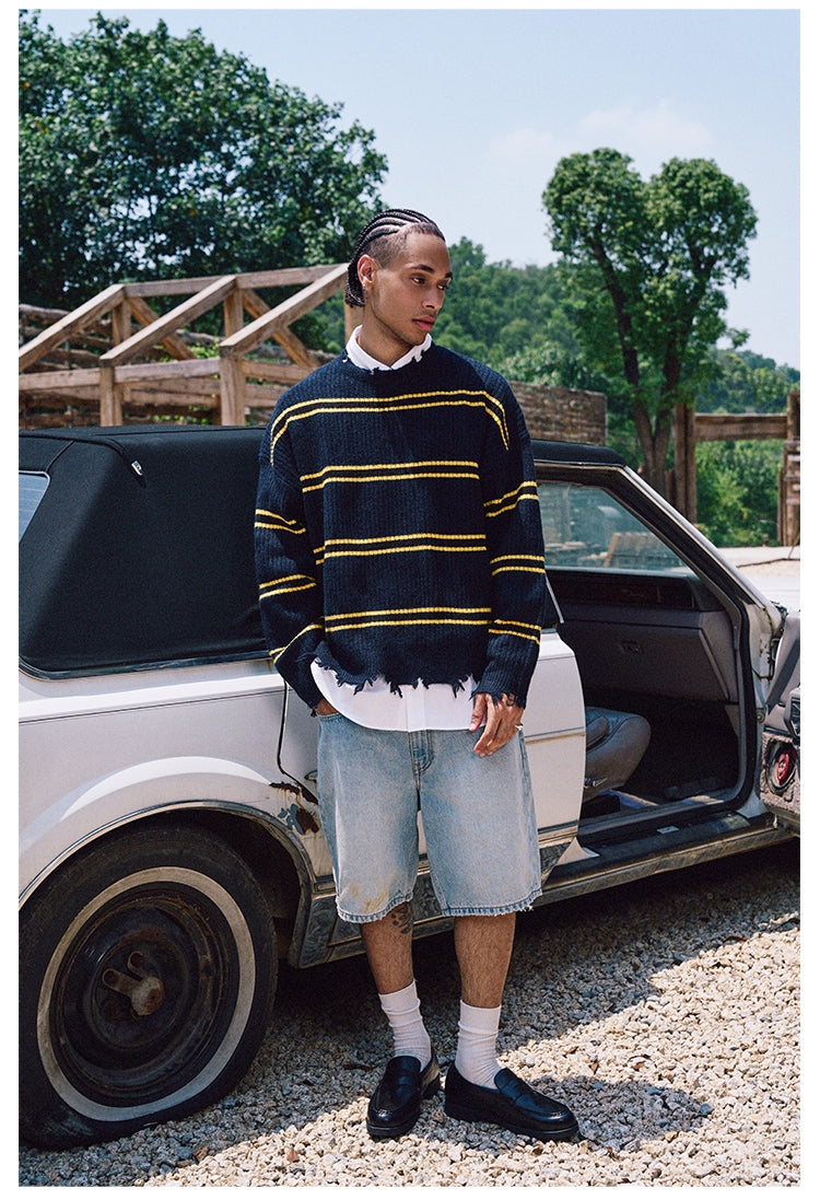 Remedy Striped Distressed Knit Sweater