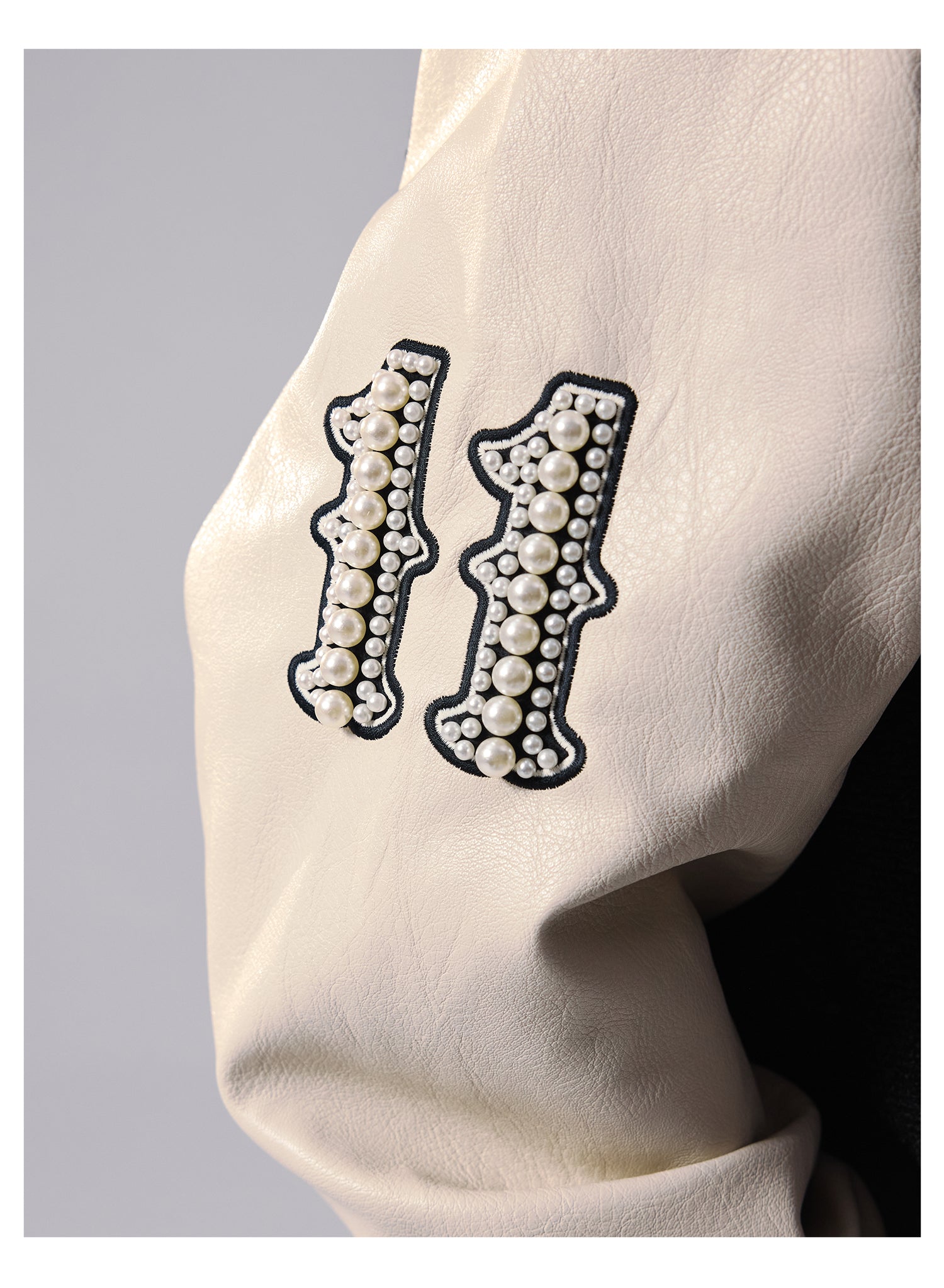Remedy RMD Pearl Embroidered Leather Varsity Jacket