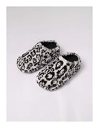 KARMANISTIC Rose White Leopard Fur Embroidered Slipper Clogs