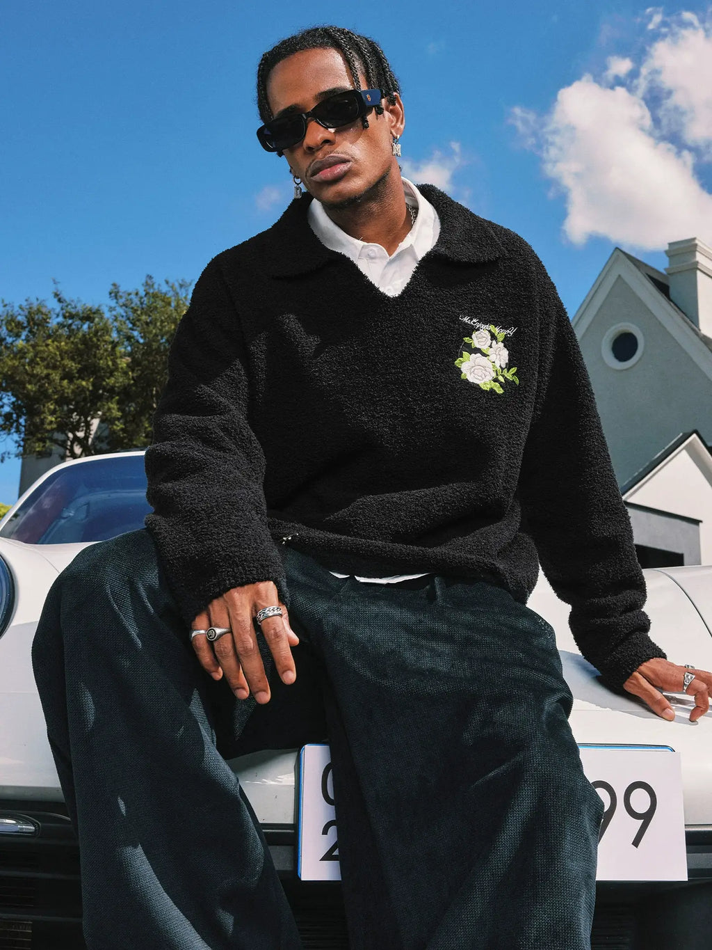 MEDM Coral Fleece Knit Long Sleeve Polo
