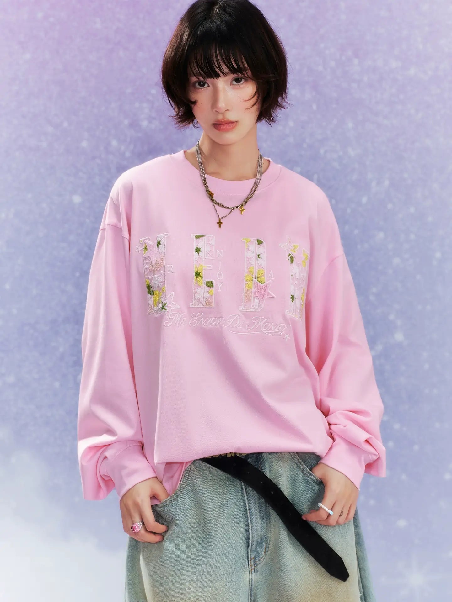 MEDM Flower Star Logo Embroidered Long Sleeve Tee