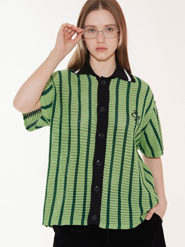 EMPTY REFERENCE Colorblock Striped Knit Short Sleeve Shirt