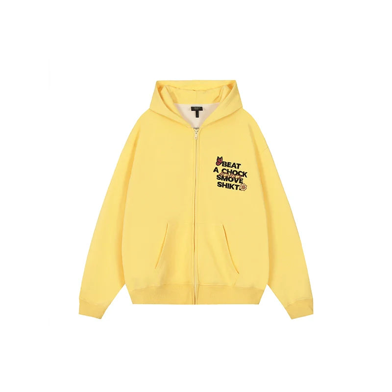 Achock Floral Patch Embroidered Zip Up Hoodie