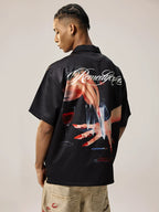 Remedy Finger and Wine Glass Full Print Short Sleeve Cuban Shirt