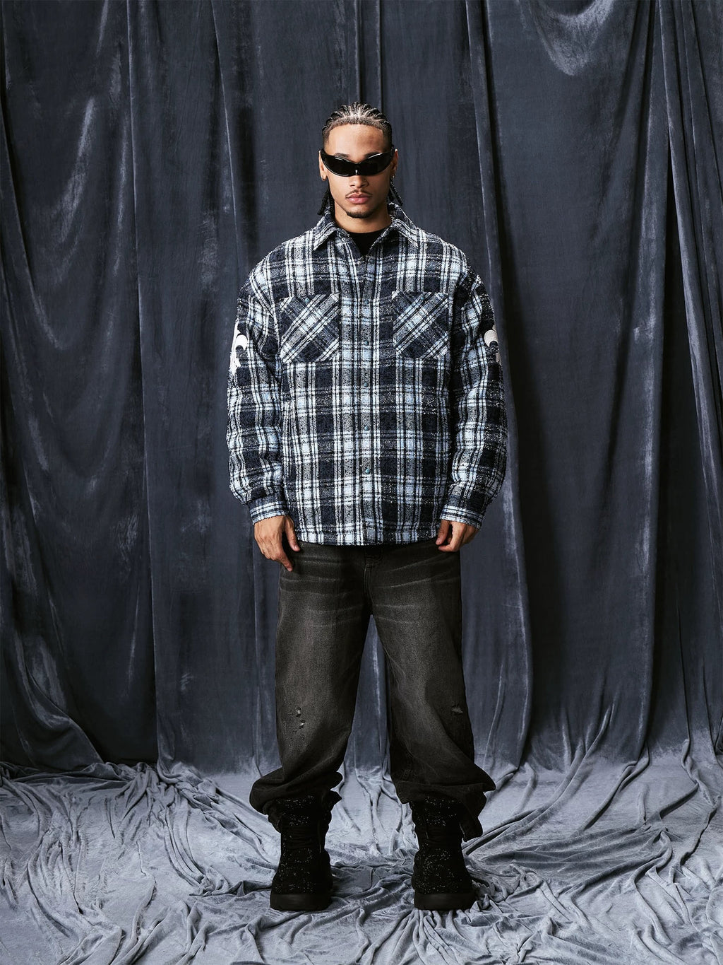 1807 Vintage Plaid 3D Patch Quilted Long Sleeve Shirt