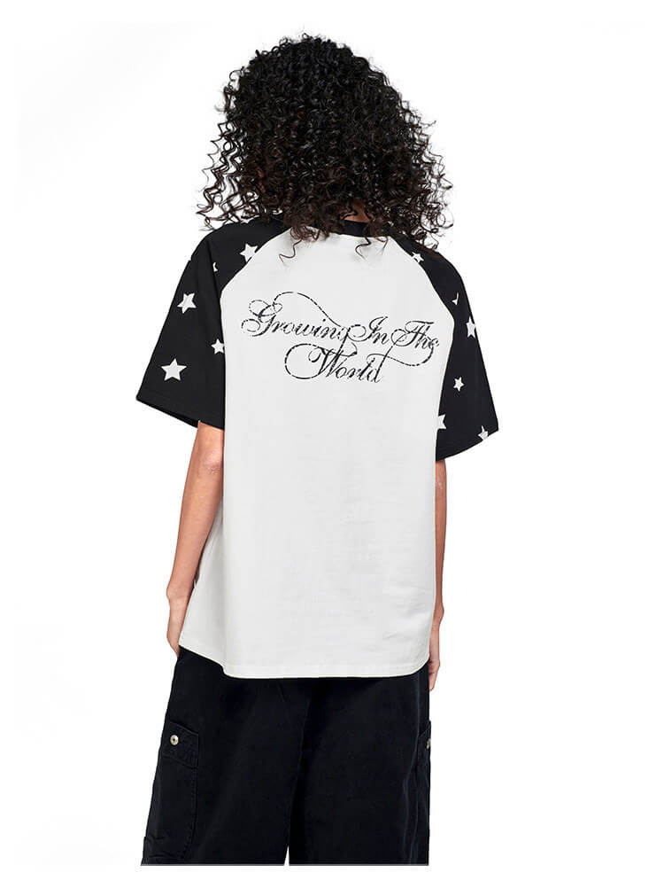 F3F Select Star Print Raglan Color Block Tee