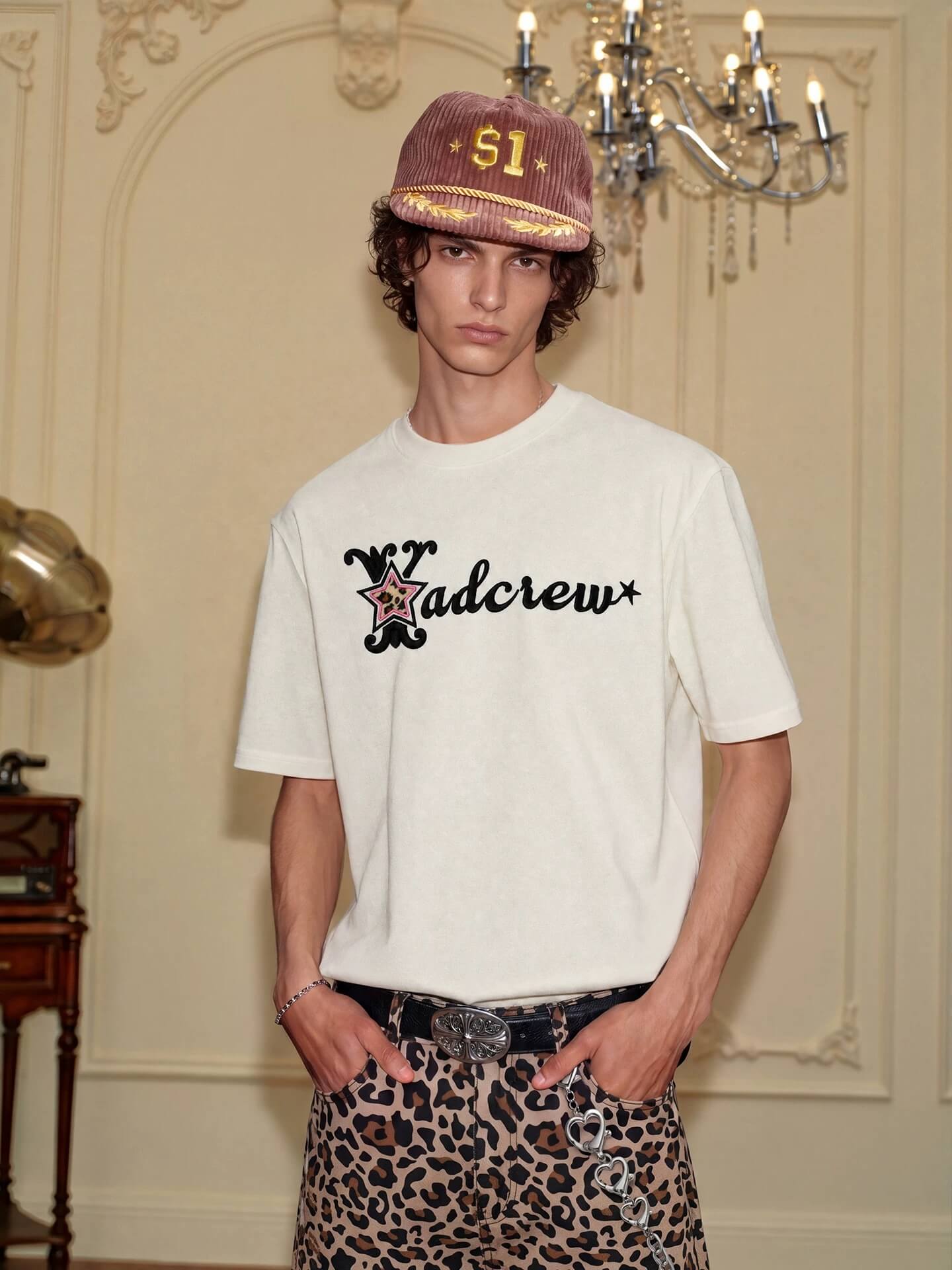 YADcrew Leopard Star 3D Logo Embroidered Tee