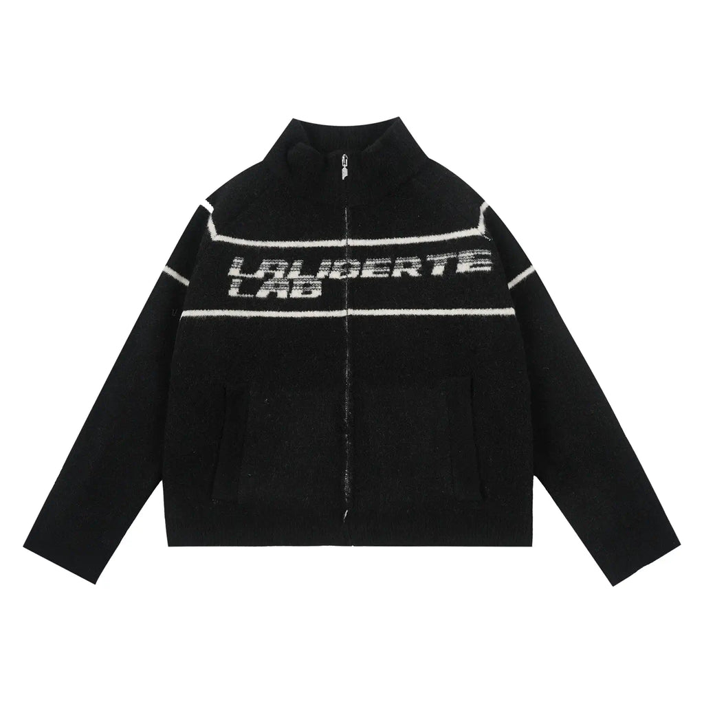 Labt Striped Jacquard Knit Zip Up Jacket