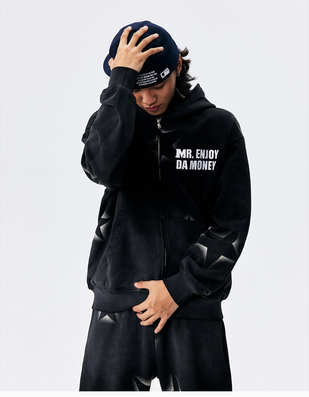 MEDM Washed Star All Over Print Zip Up Hoodie