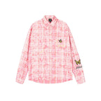 Achock Washed Plaid Butterfly Embroidery Long Sleeved Shirt