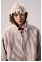 Remedy Distressed Hooded Zipper Knit Cardigan
