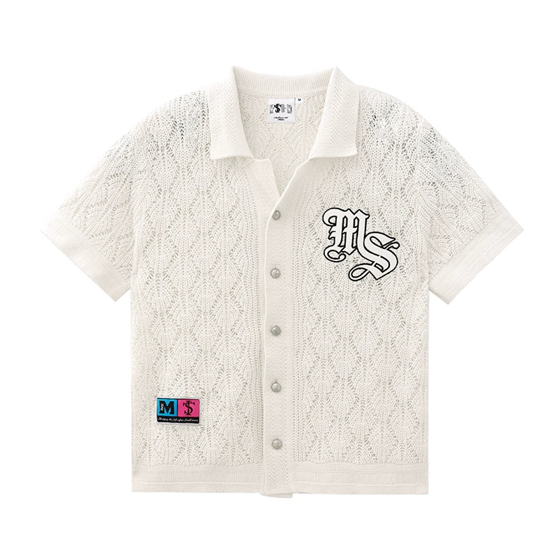 MEDM x STK Patch Embroidery Open Knit Short Sleeve Shirt