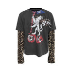 Night Lab Lion Graphic Layered Leopard Sleeve Tee
