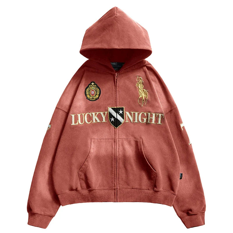 Remedy Washed Patch Embroidered Zip Up Hoodie