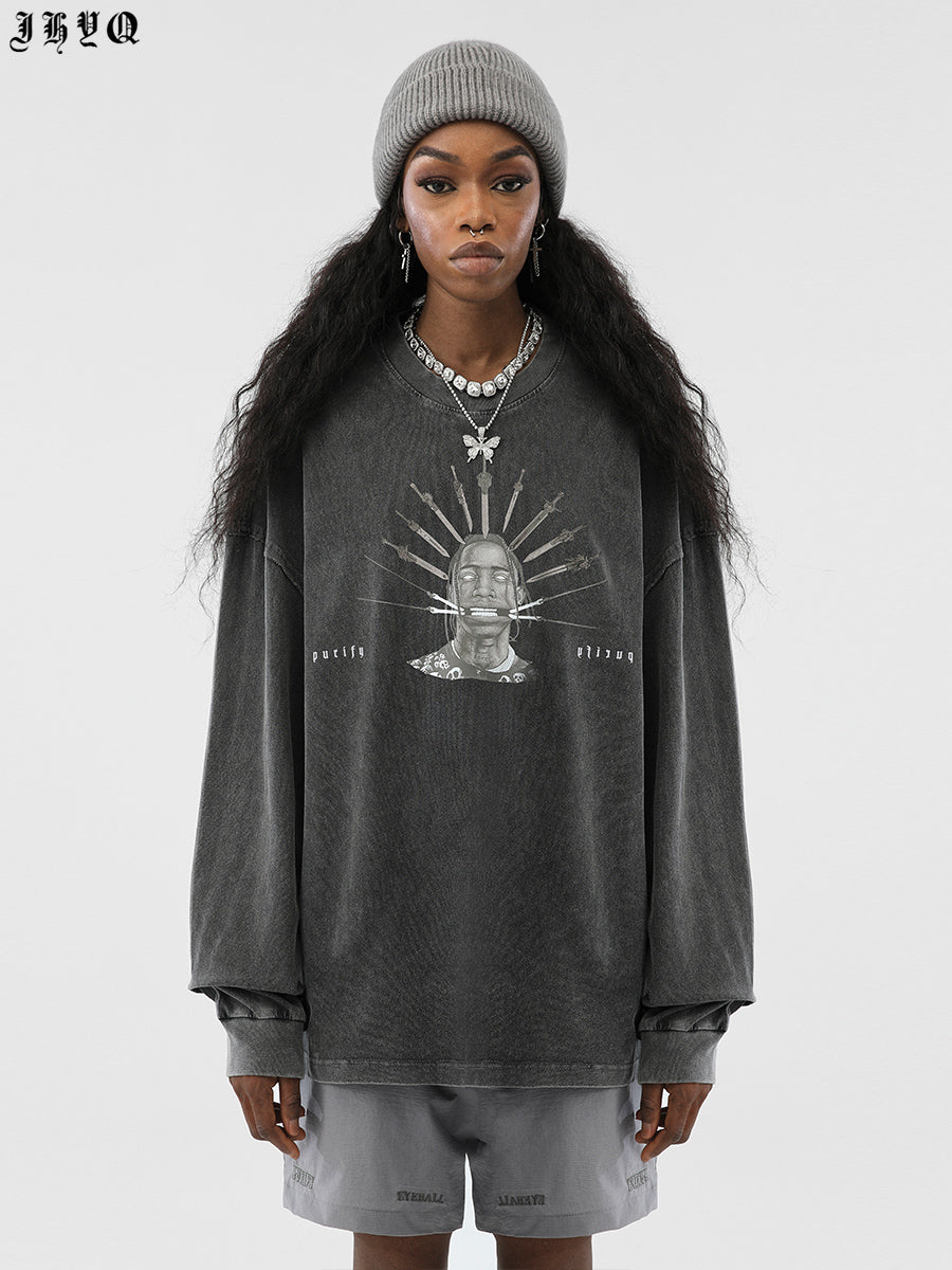 JHYQ Portrait Print Long Sleeved Tee