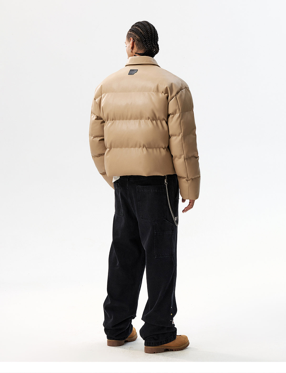 MEDM PU Leather 3D Embroidered Puffer Jacket