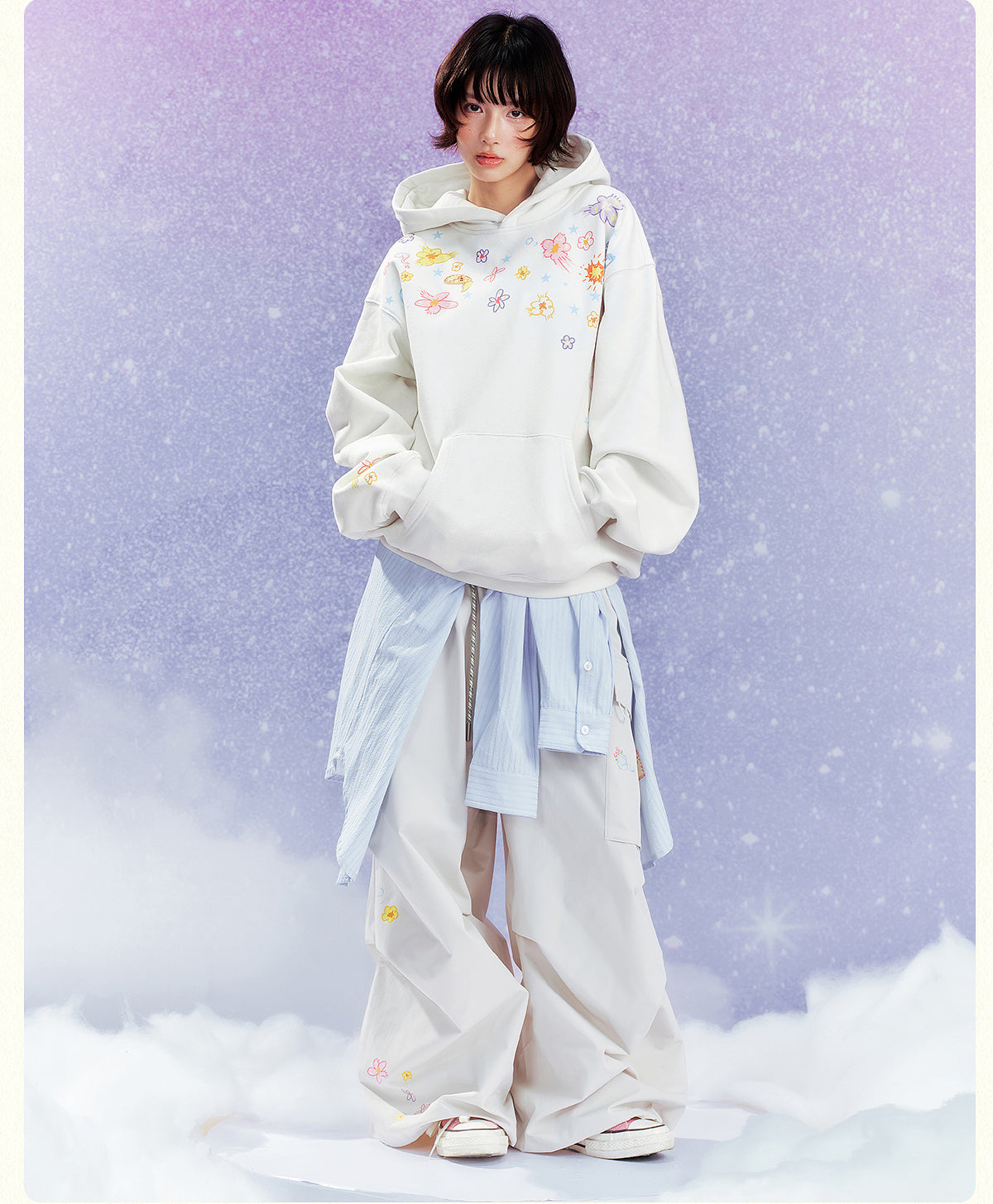 MEDM Graffiti Flower Print Hoodie