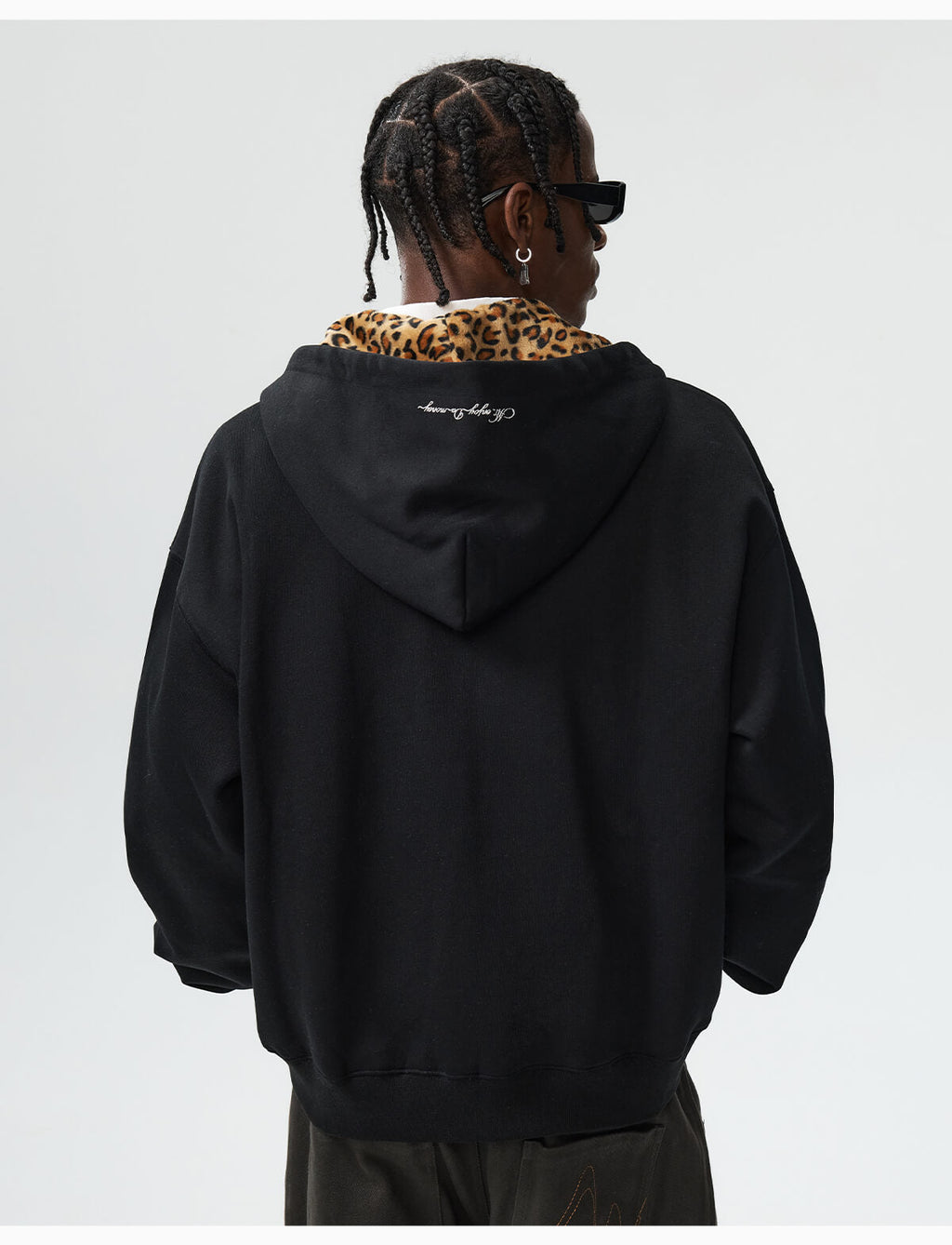 MEDM Leopard Faux Fur Layered Zip Up Hoodie