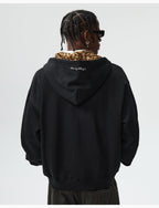 MEDM Leopard Faux Fur Layered Zip Up Hoodie