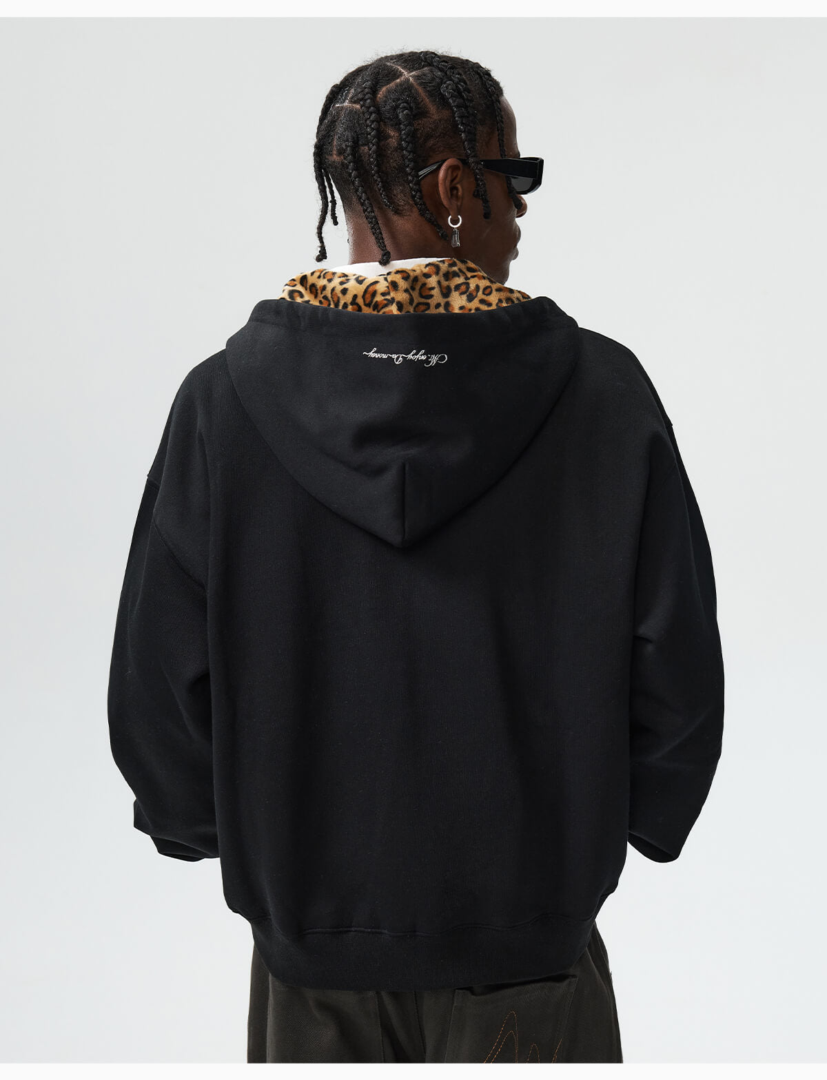 MEDM Leopard Faux Fur Layered Zip Up Hoodie