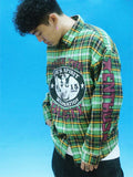 EVETS Plaid Color Block Graphic Long Sleeve Shirt