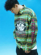 EVETS Plaid Color Block Graphic Long Sleeve Shirt