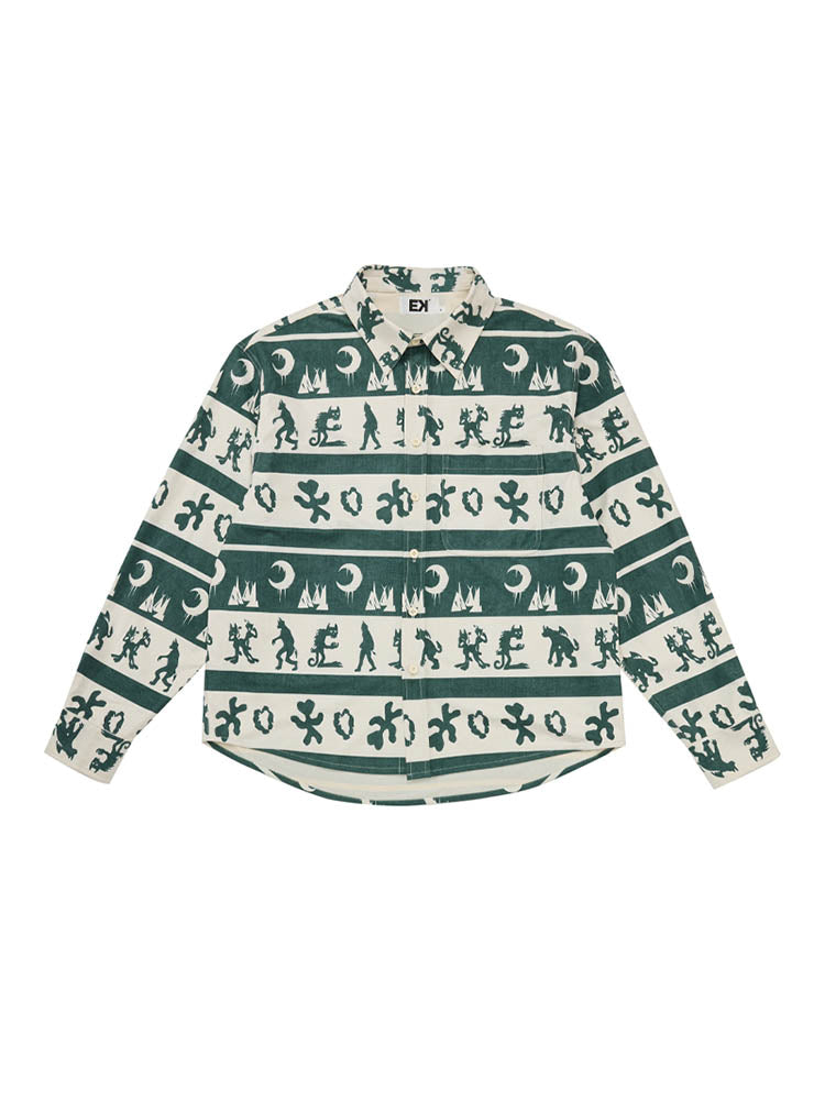 EVILKNIGHT(EK) Ethnic Print Striped Long Sleeve Shirt
