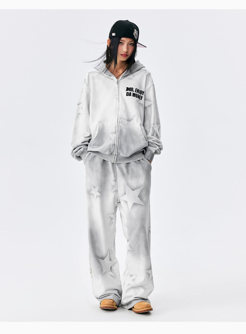 MEDM Washed Star All Over Print Zip Up Hoodie