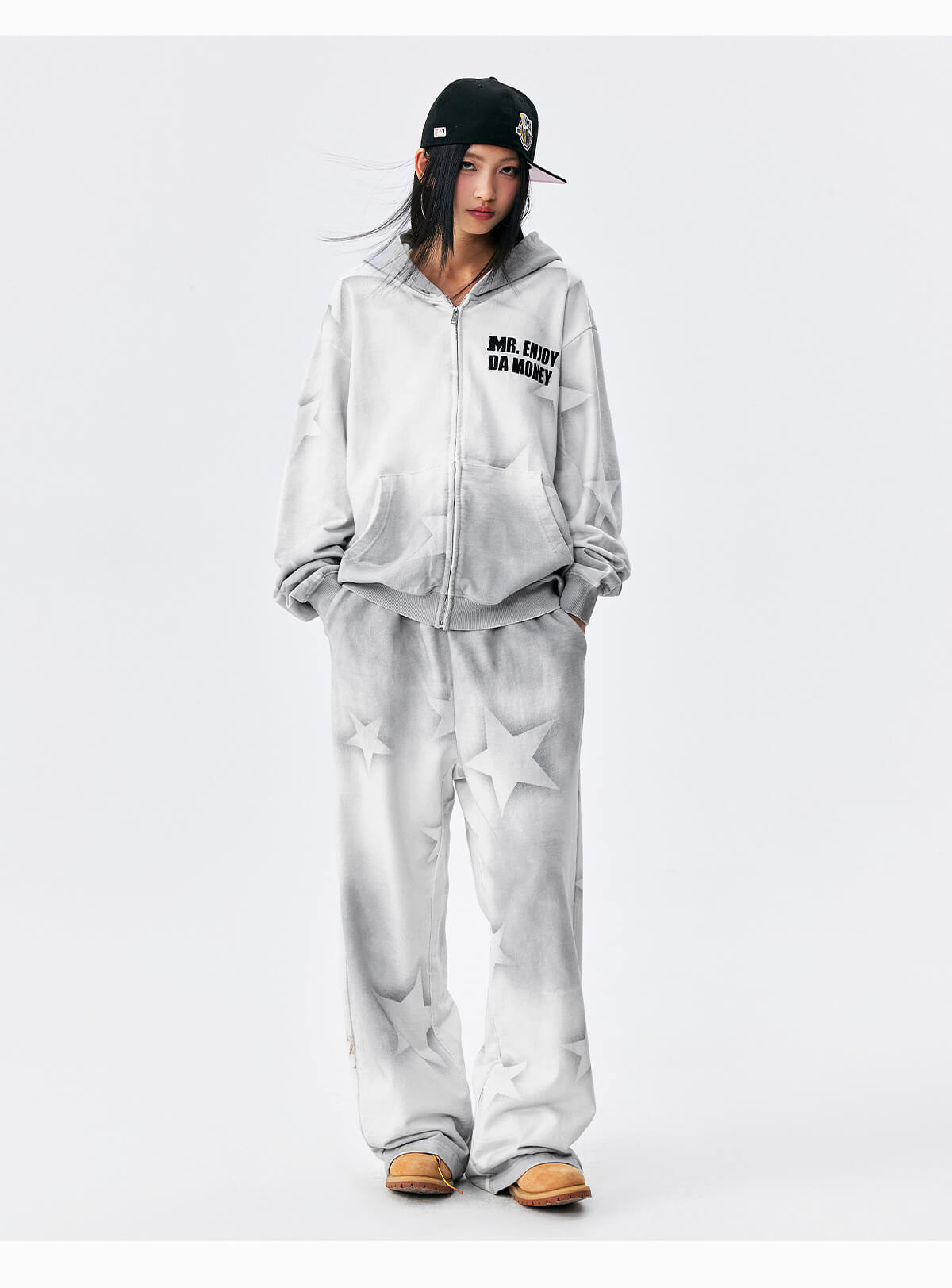 MEDM Washed Star All Over Print Zip Up Hoodie