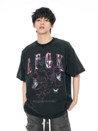 AFGK Metal Rose Print Distressed Washed Tee