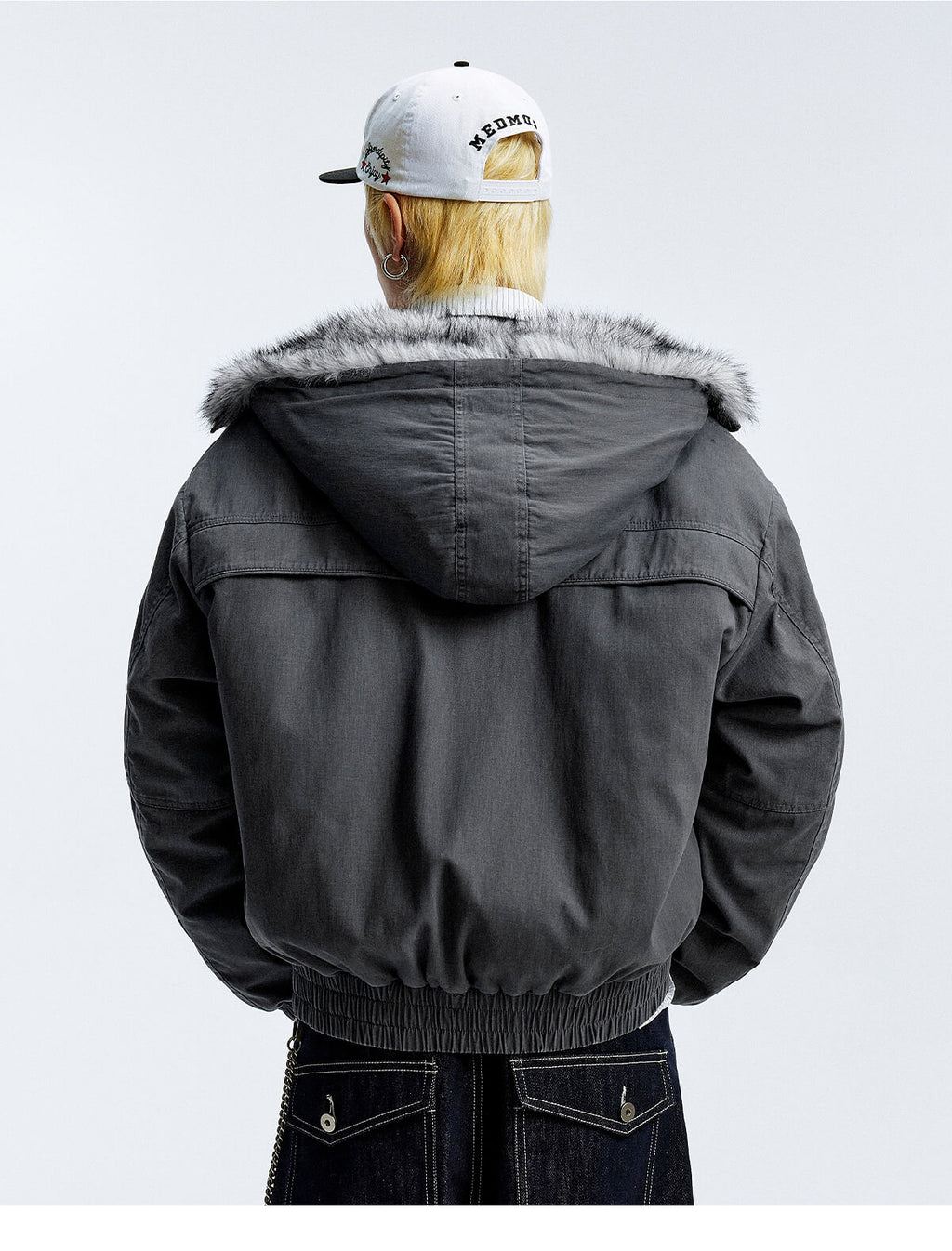 MEDM Fur Lined Washed Work Hooded Jacket