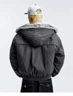 MEDM Fur Lined Washed Work Hooded Jacket