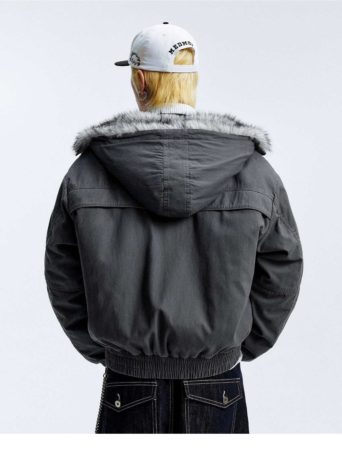 MEDM Fur Lined Washed Work Hooded Jacket