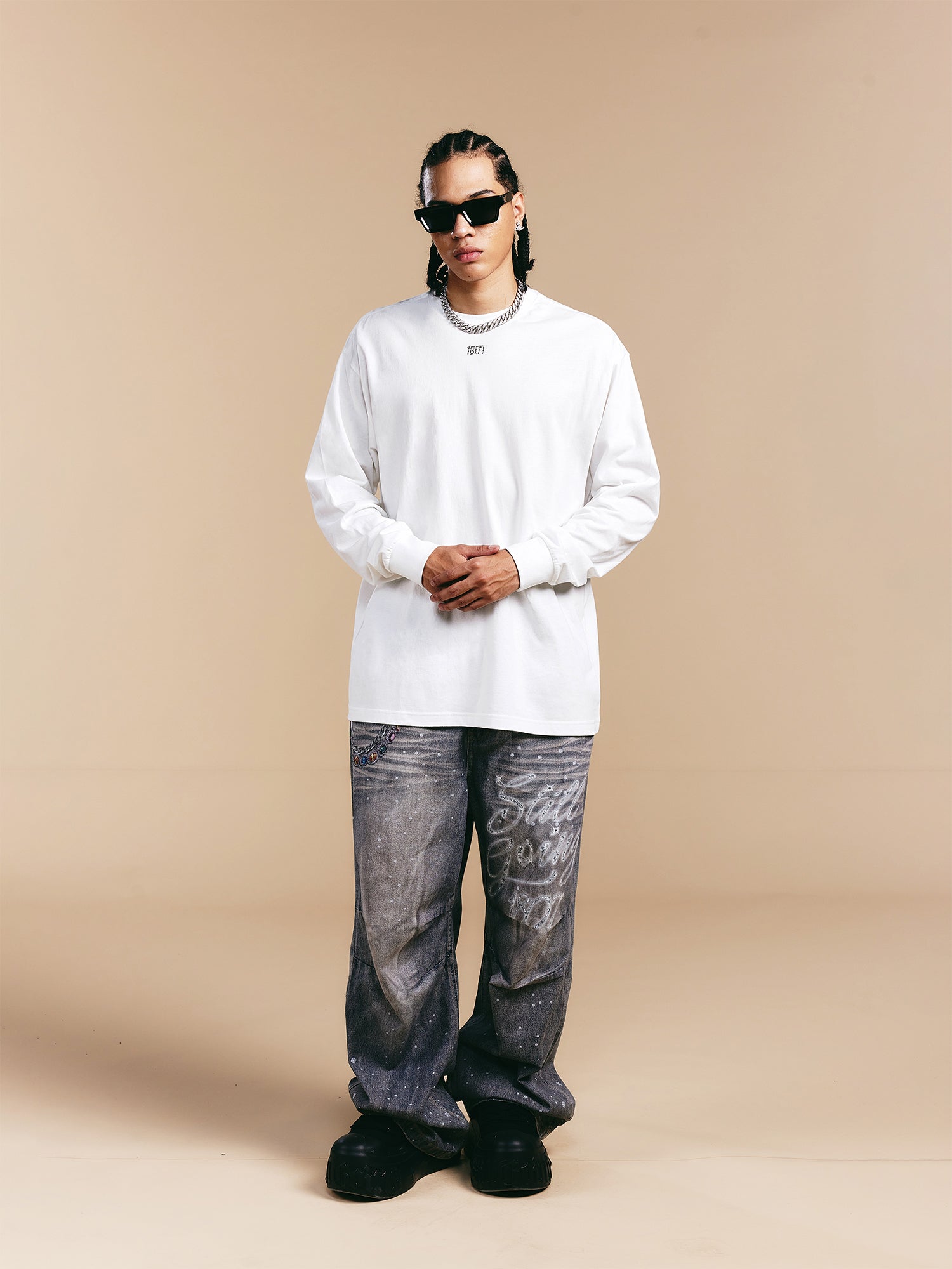 1807 Crystal Rhinestone Logo Long Sleeve Tee