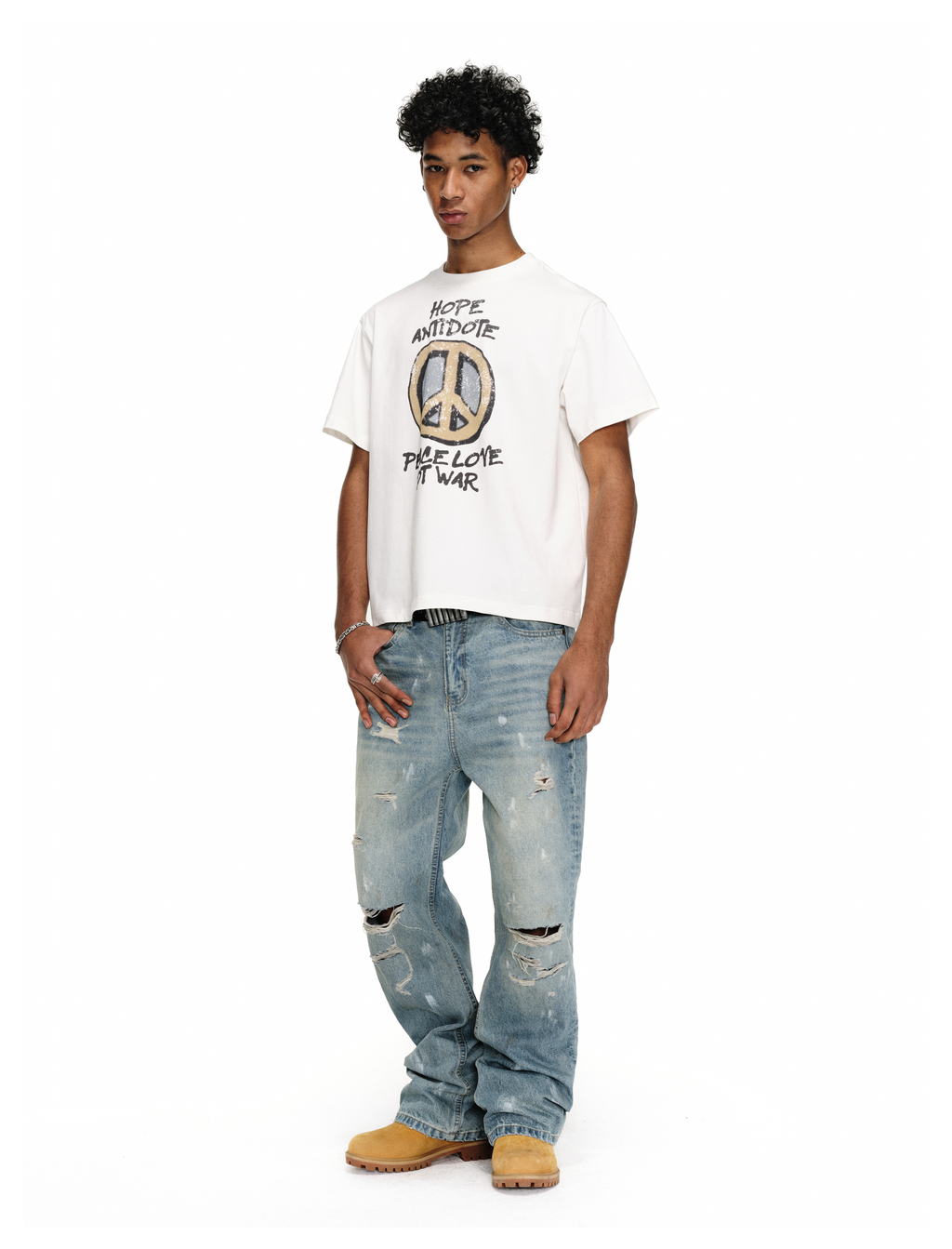 ANTIDOTE Washed Ripped Holes Light Blue Flared Jeans