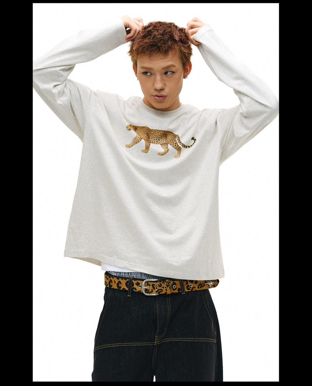 NOVACAM Leopard Digital Print Long Sleeve Tee