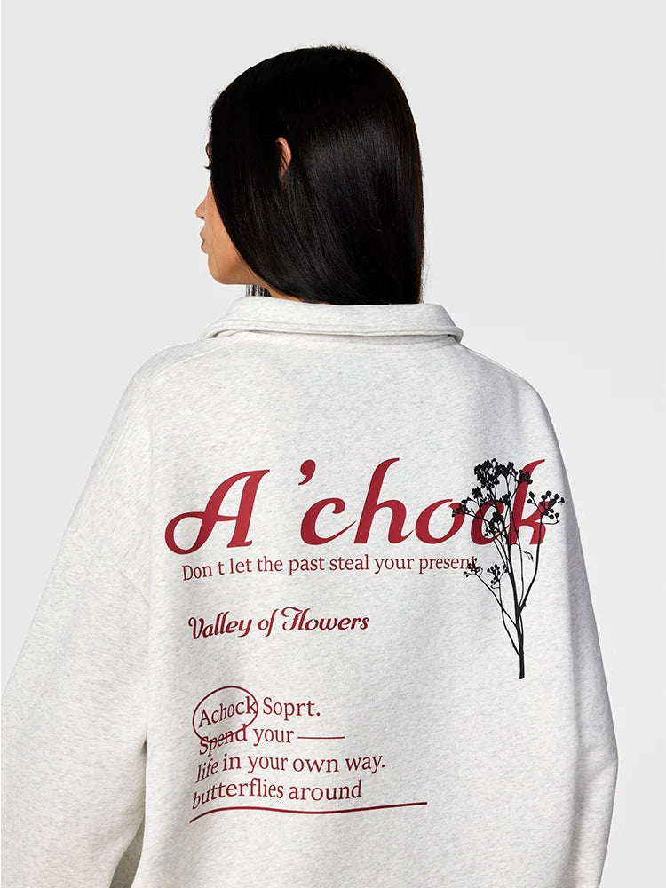 Achock Butterfly Patch Embroidered Half-Zip Sweatshirt