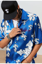 Small Town Kid Monogram Cross Logo Satin Cuban Shirt Set